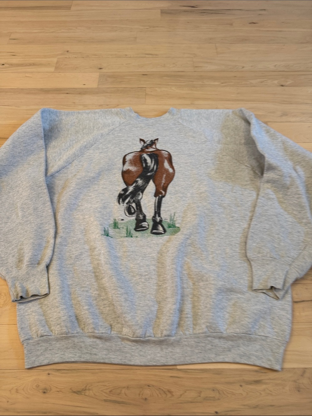 Vintage-AOP Crewneck sweatshirt painted graphic-brown horse-Front Back-XL-Nature - Picture 7 of 8